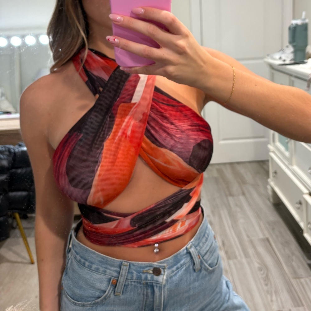 Multicolor Halter Wrap Top
